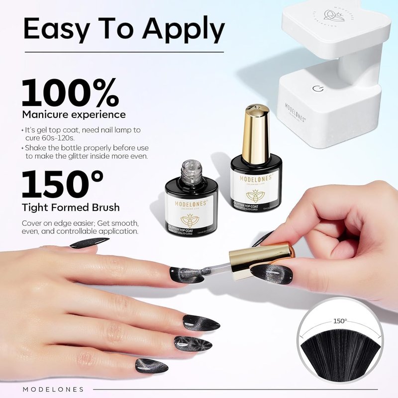 modelones Rainbow Cat Eye Gel Nail Polish Top Coat, 2-in-one 9D Glitter Clear Gel Polish with Magnet Stick Holographic Glossy Finish Long Lasting Soak Off Manicure Home Salon Nail Art 10 ML