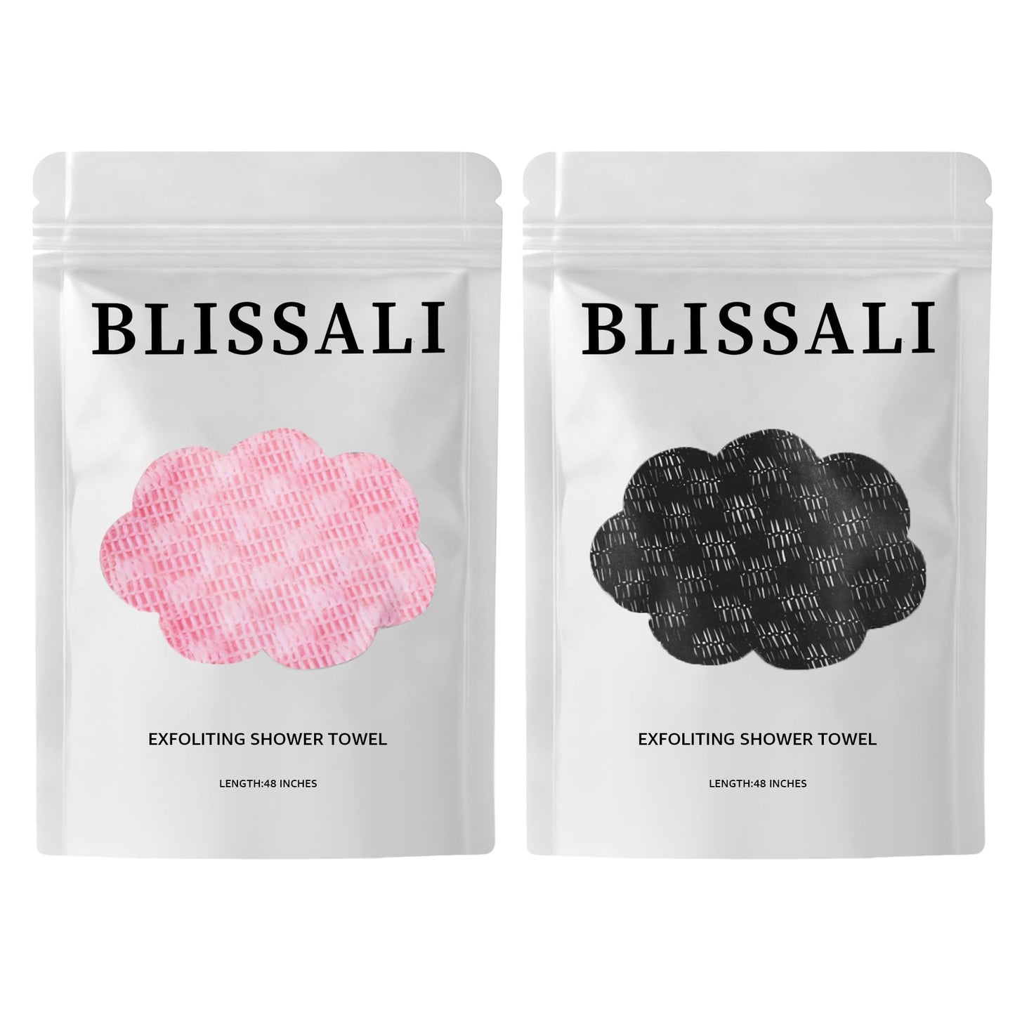 2Pcs Exfoliating Washcloth Towel, Long Dual-Sided Exfoliating Body Scrubber Exfoliator, Back Scrubber Deep Cleansing & Gentle Exfoliation, Quick-Drying Bath Towel for All Skin Types (Black & Pink)