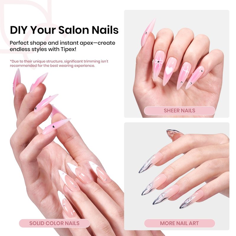 Beetles Tipex Instant Apex Nail Tips, Stiletto Long, 16 Sizes (00–14), 192pcs, Built-In Apex, No Builder Gel Required, Thicker Strong Acrylic Tips for DIY Nail Extensions