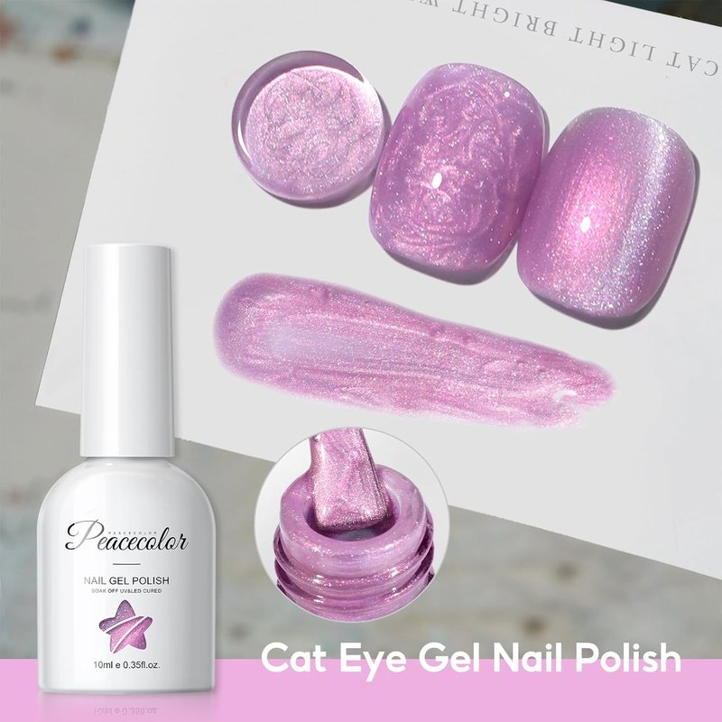 PEACECOLOR Cat Eye Gel Nail Polish Magnetic Shimmer Pearl Nail Polish with Magnet 6 Colors Spring Cateye Gel Polish Iridescent Chrome Mermaid Drawing Swirl Shell Thread Effect Gifts for Women