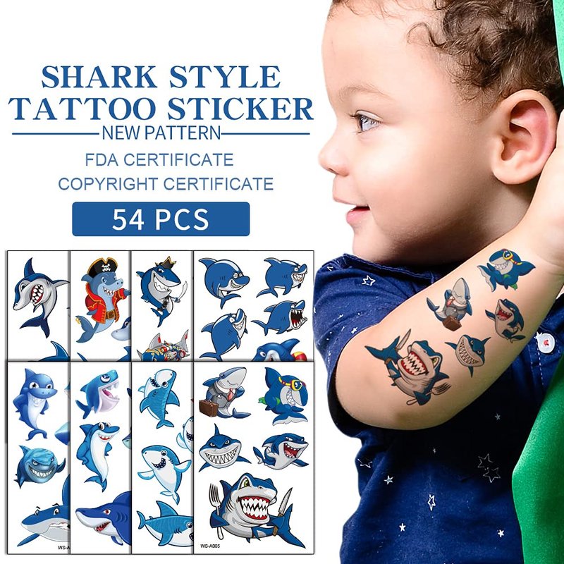 Skiennix 54Pcs Shark Temporary Tattoos - Fun Under Ocean Fish Designs for Parties & Rewards