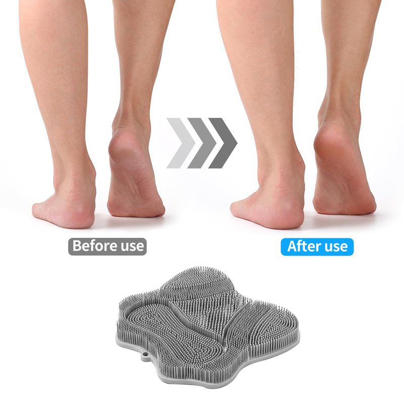 SEPZFTT Shower Foot Scrubber Mat with Wall Mount Suction Cups, Foot and Back Scrubber for Use in Shower for Improve Skin Exfoliation (Grey)