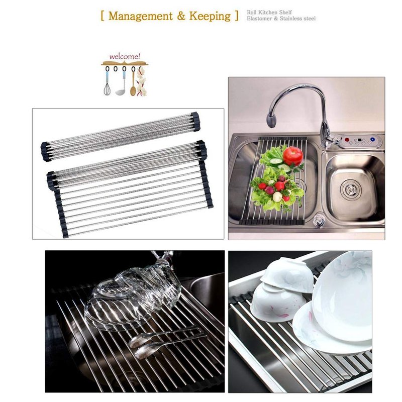 Lauliven Over The Sink Roll Up Dish Drying Rack, Multipurpose Dish Rack, Portable Drainer Racks (17.7" x 10.2")