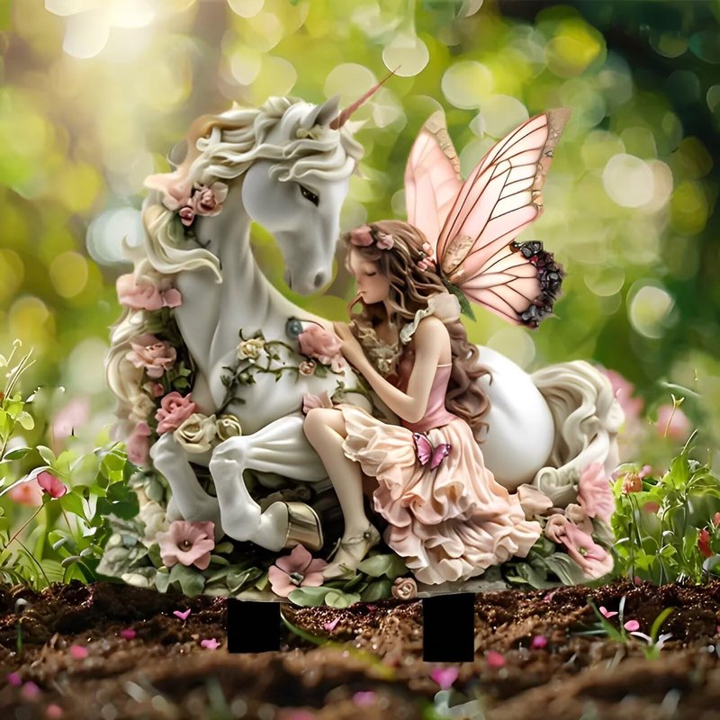 Fairy and Unicorn Acrylic Garden Stake, Indoor and Outdoor Garden Acrylic Decoration, Suitable for Flower Pots and Landscape Beautification, Suitable for Courtyards and Lawn