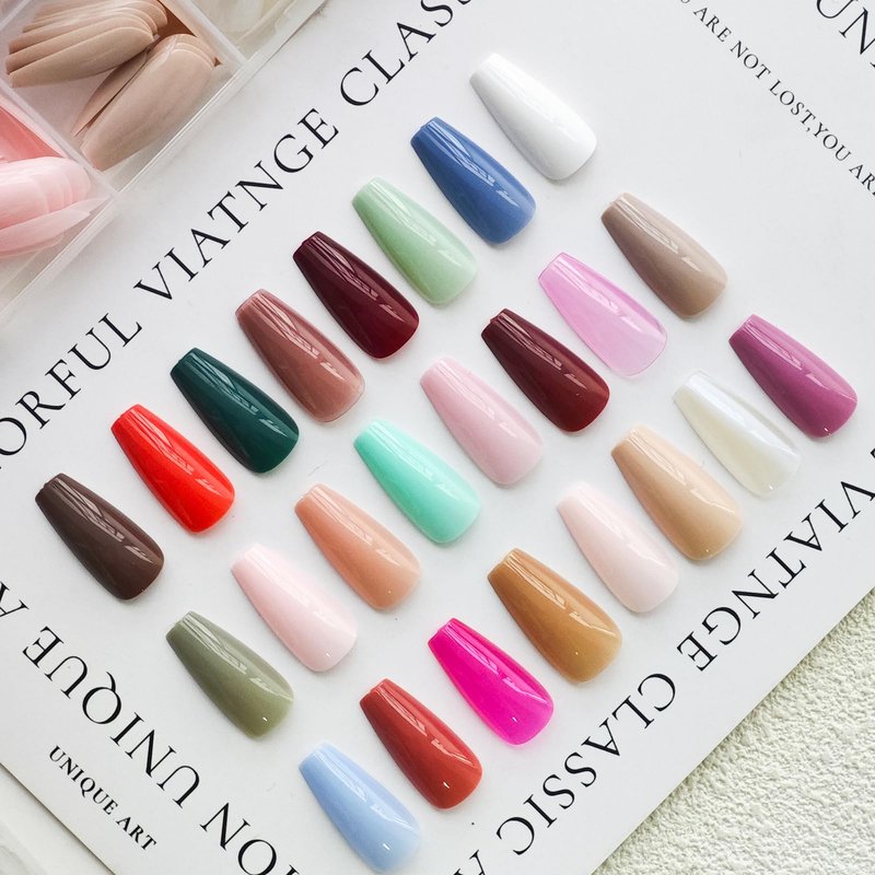 576 Pcs Press on Nails Medium Coffin Fake Nails Solid Color False Nails 24 Color Coffin Acrylic Glue on Nail Reusable Artificial Nails Stick on Nail for Women Manicure