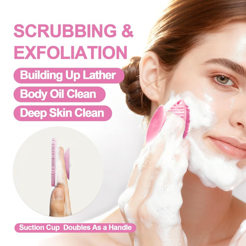 ARIOSOX 2 Pack Face Scrubbers, Silicone Body Scrubber Soft Bristles, Gentle Lather, Exfoliating & Deep Cleaning for Sensitive Skin, Giant Suction Cup Stick Securely (Body+ Face Scrubber Pink)