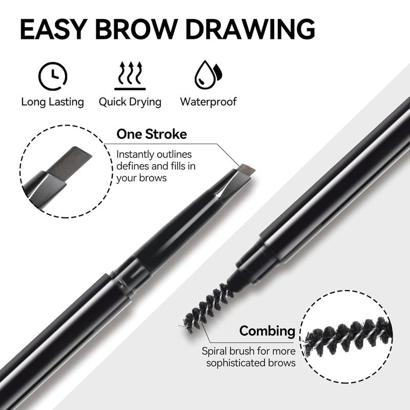 Eyebrow Pomade Pencil Kit - Waterproof Mixing Liquid & Dual-Ended Brush | Dark Brown