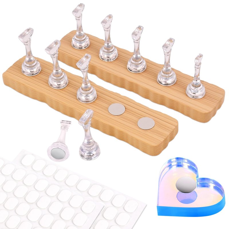 BAGTeck Nail Stand for Press Ons, Nail Holder for Painting Nails, 2 Set Press on Nail Holder, 1 Heart Shaped Acrylic Magnetic Fake Nail Stands for Nail Art Display Home Salon DIY Supplies