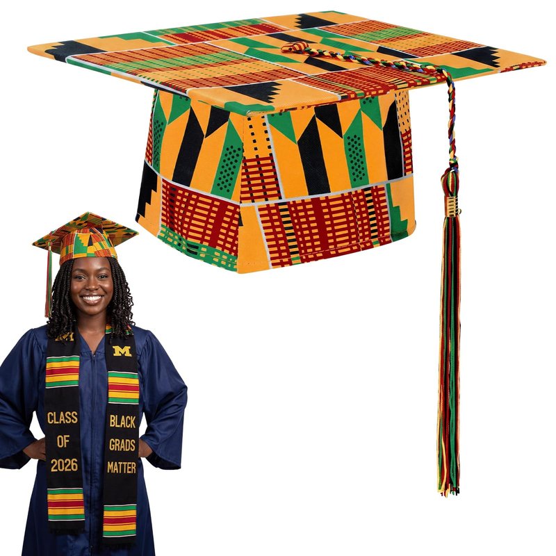 Cuffbow Kente Graduation Cap African Graduation Hat Kente Grad Custom African Grad Accessories for Black Student Graduates Ceremonies College Celebration Party Supplies