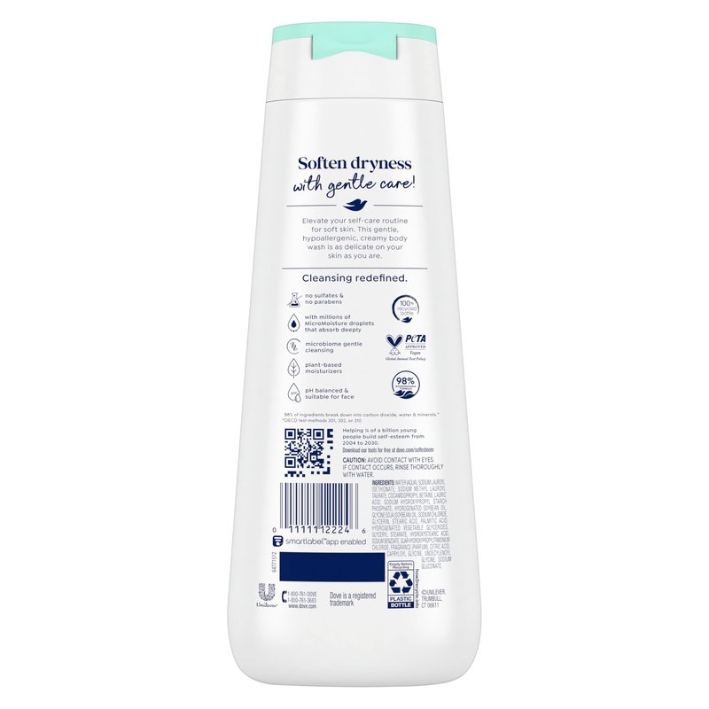 Dove Body Wash Sensitive Skin For 24hr Lotion-Soft Moisturizing Cleanser Gentle Hypoallergenic Formula with No Sulfates No Parabens 20 oz