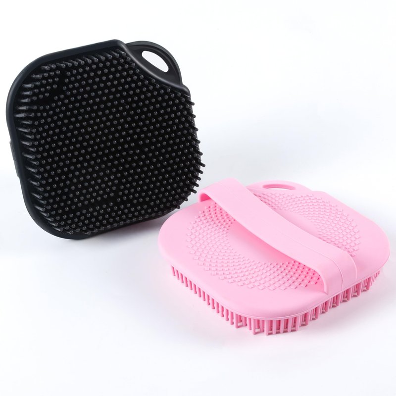 2 PC Silicone Body Scrubber, Exfoliating Shower Bath Scrubber, Soft Silicone Loofah for Sensitive Skin, Shower Hair Scalp Massager, Easy to Clean, Lather Well Black&Pink