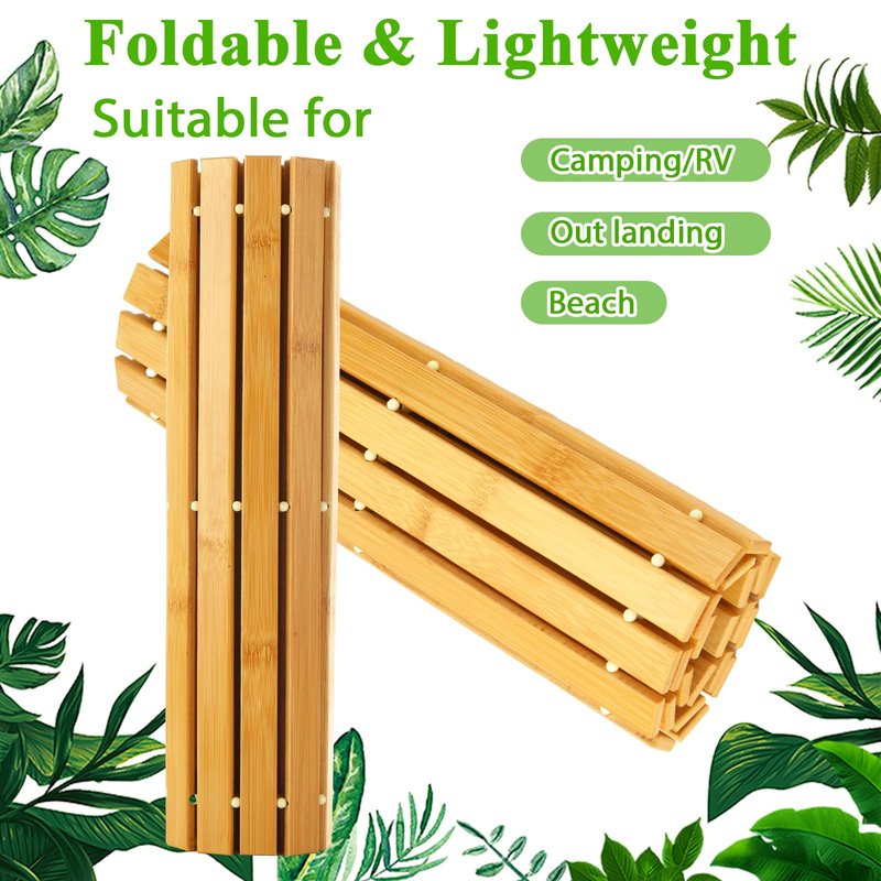 QTLCOHD 2 Pcs Bamboo Bath Mat - 24 x 16 Inch Non Slip Foldable Waterproof Wood Shower Mat for Bathroom, Floor, Bathtub, Toilet, Sauna, Hot Tub