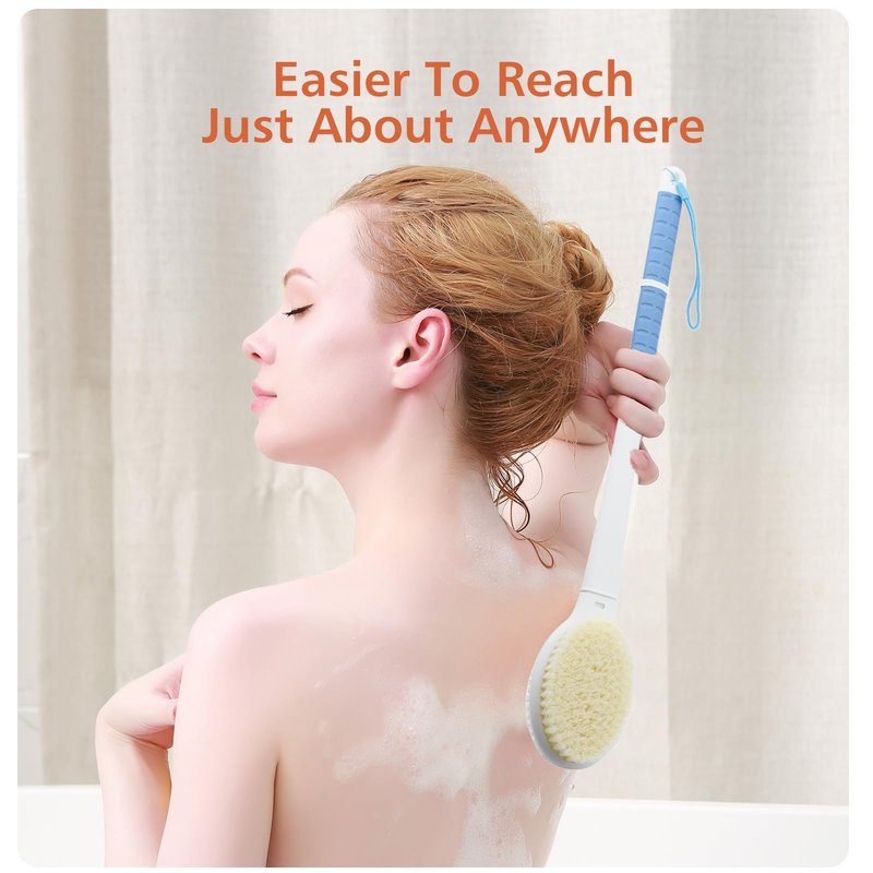 Shower Brush with Soft and Stiff Bristles,20.5" Extra Long Handle Dual-Sided Back Scrubber Bath Brush Body Exfoliator for Wet or Dry Brushing (Extra Long Handle)