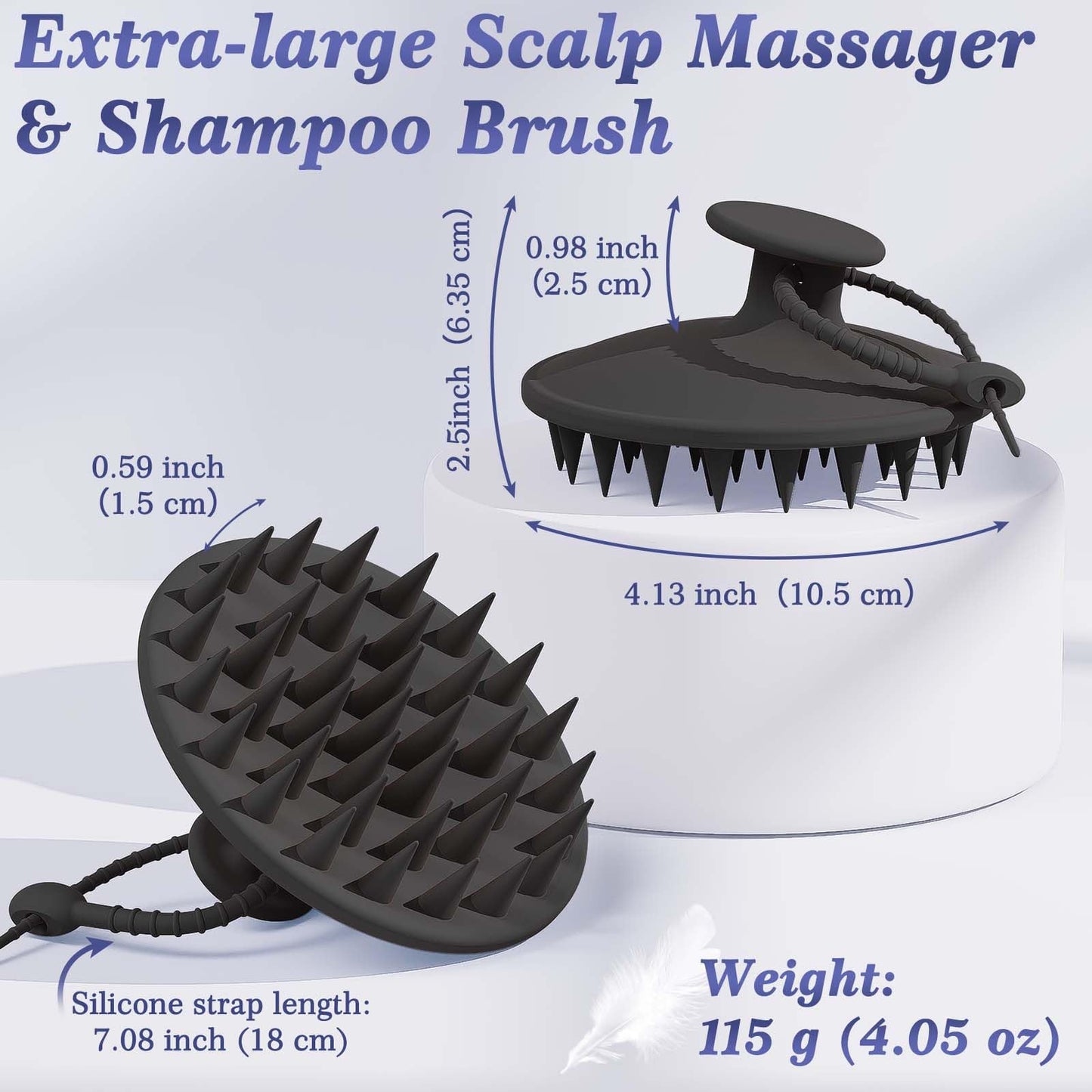 Manmihealth Silicone Back Scrubber & Soft Bath Glove, Silicone Scalp Massager Set 5 PCS, Super-Exfoliating Body Scrubber Shower Brush & Shampoo Brush Combination, with 2 Free Hooks (Style 1 Black)