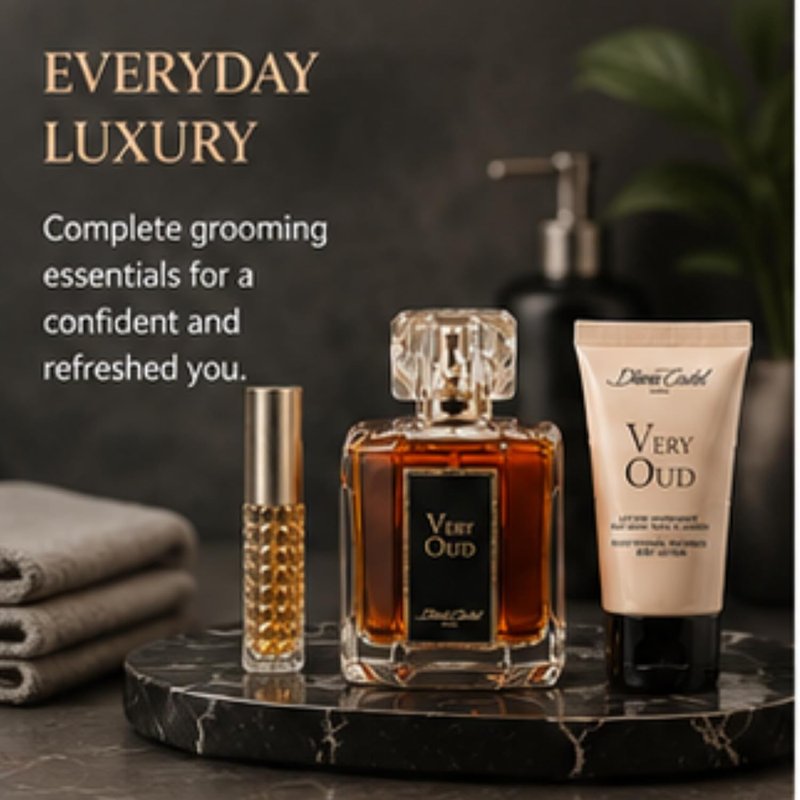 Diane Castel Very Oud Gift Set - Woody Amber Fragrance & Body Lotion for Women - 3 Pc Set