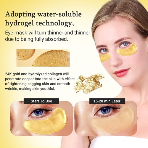 Under Eye Patches Gold and Hyaluronic Acid for puffy eyes,Rose Eye Masks for Dark Circles and Puffiness skin care Smooth Wrinkles products 30 Pairs