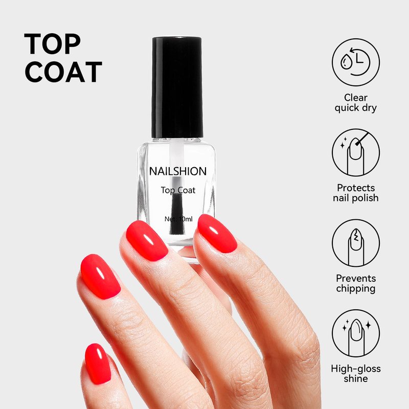 Nailshion Sheer Nude Base Coat and Clear Top Coat Nail Polish Anti Chip Ridge Filler Strengthening, Non Gel, Rich in Castor Oil & Calcium, Salon Quality, Vegan, Quick Dry High Glossy DIY Nail Art Gift
