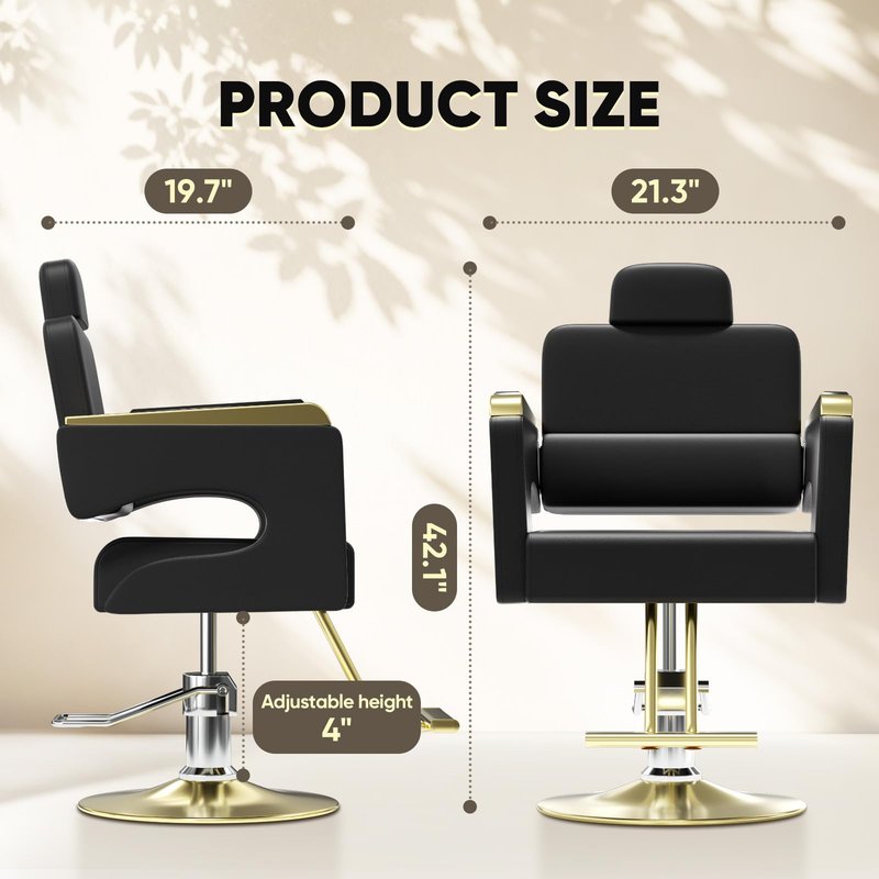 Salon Chair for Hair Stylist, Barber Chair with Heavy Duty Hydraulic Pump, Stylist Chair for Barbershop, Silla de Barberia 360 Degrees Rolling Swivel Spa Beauty Equipment for Hair Stylist, Black/Gold