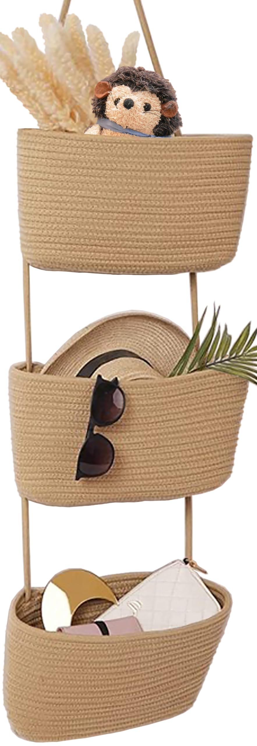 AARAINBOW Wall Hanging Cotton Baskets - Large 3 Tier Decorative Baskets for Wall, Nursery, Bathroom (B-Brown)
