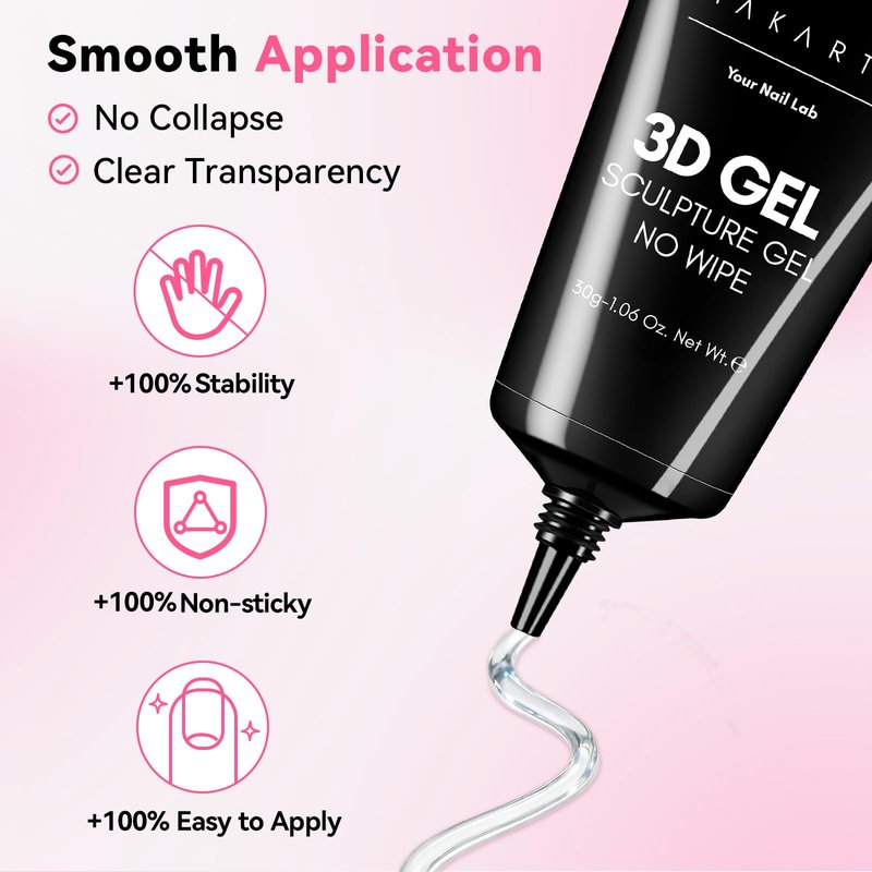 Makartt 3D Gel Nail Art - 30g Sculpting Gel Glue for Drawing, Molding, Sculpture, Gems & Decoration, Clear No-Wipe Gels Polish for DIY Nail Designs