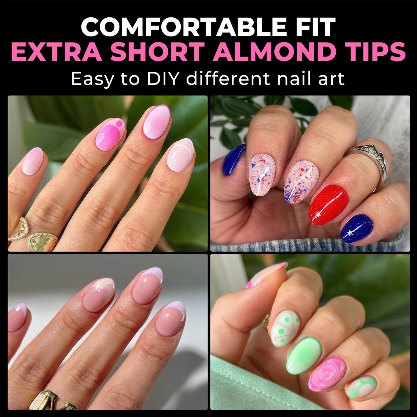 UNA GELLA Extra Short Almond Nail Tips - 216PCS Full Cover Soft Gelly Gel Clear Fake Nails | 12 Sizes for DIY Salon Use