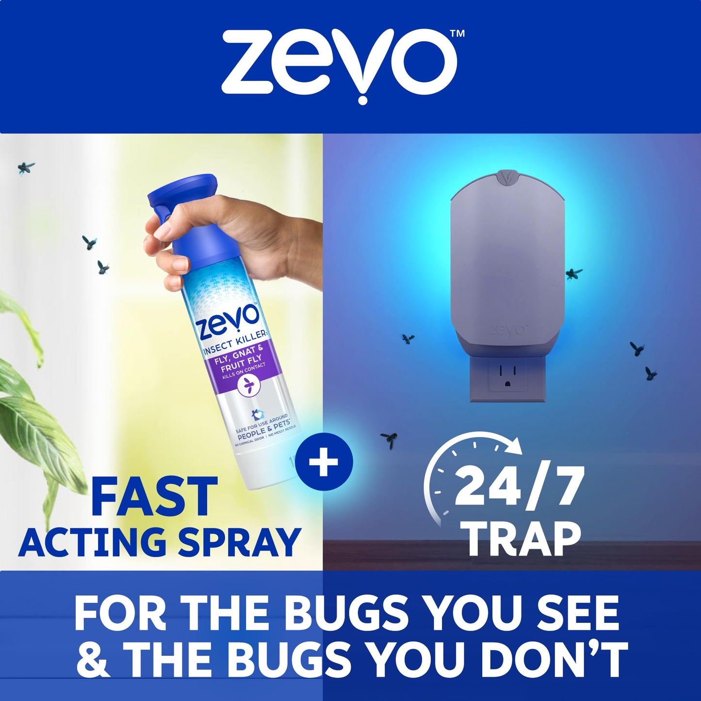 Zevo Flying Insect Killer Spray - Fruit Fly, Gnat, Fly & Mosquito Bug Spray for Home Use with Rosemary & Cornmint Oil - Indoor & Outdoor Use (2 Bottles)