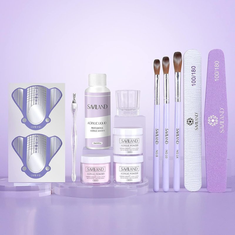 SAVILAND Acrylic Nail Kit for Beginners - Clear, White & Pink Powder, Liquid, Brushes & Tools Set