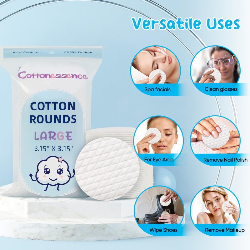 Premium Cotton Rounds（120 Count， Pack of 2 - Cotton Pads for Face, 100% Cotton Makeup Remover Pads, Soft and Lint-Free, for Removing Makeup, Nail Polish