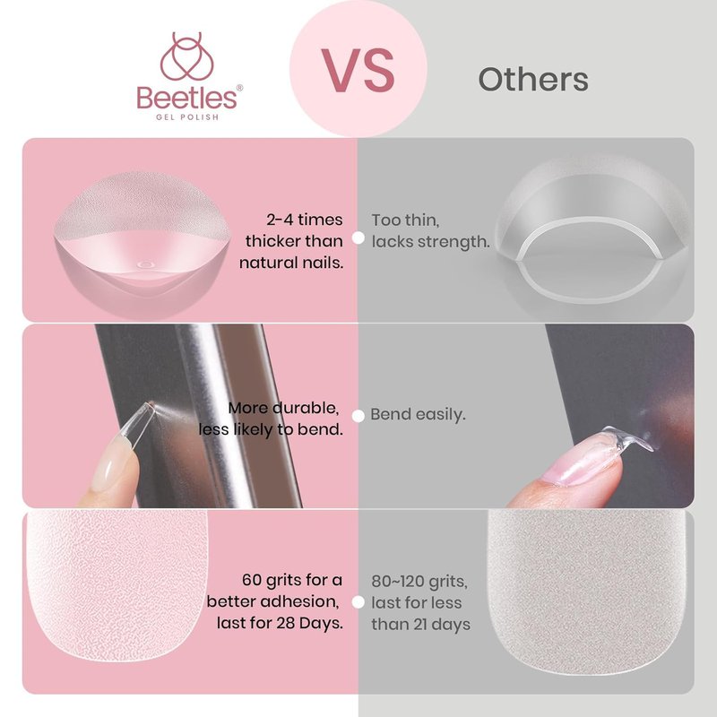 Beetles Gel Nail Tips - Long Square 288 Pcs Half Matte Press-On Nails | 12 Sizes for DIY Nail Art