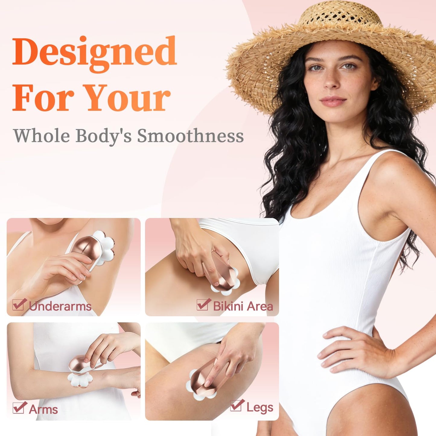 SPOTLESE Electric Razors for Women, 5-in-1 Electric Shaver with 7D Magnetic Head, IPX7 Waterproof Wet Dry Hair Remover with LED Display, Travel Lock for Body Face Underarms Bikini Legs (Rose Gold)