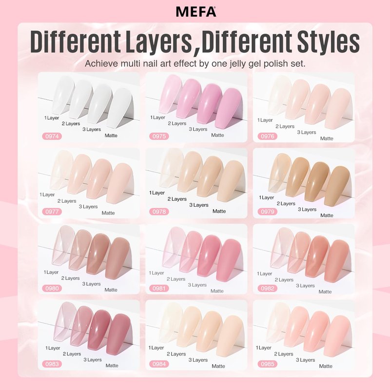 MEFA Jelly Gel Nail Polish Set - 12 Colors Including Valentine's Nude Pink & Milky White | Soak Off DIY Nail Art