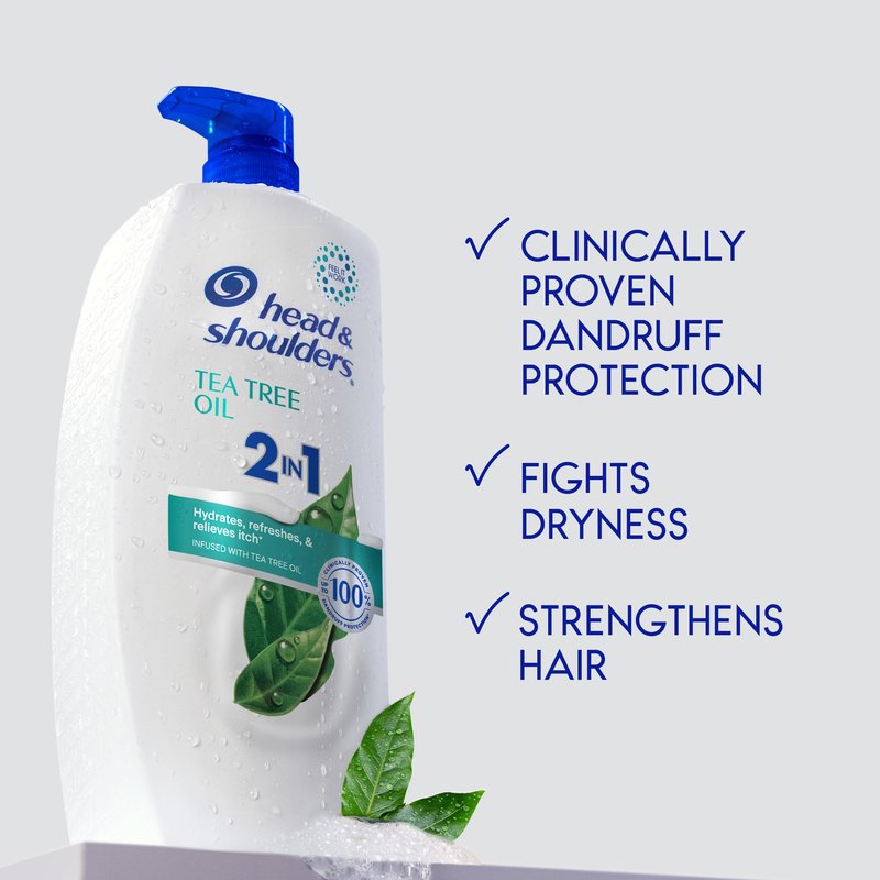 Head & Shoulders Anti-Dandruff Tea Tree Oil Shampoo and Conditioner with 1% Pyrithione Zinc, Tea Tree Oil 2 in 1 with Cooling, Relieves Itch, Hydrates, Refreshed Scalp, 28.2 Fl Oz