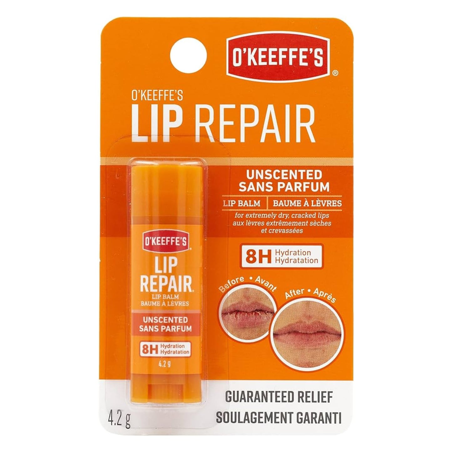 O'Keeffe's Unscented Lip Repair Lip Balm for Dry, Cracked Lips, Stick, (Pack of 5)