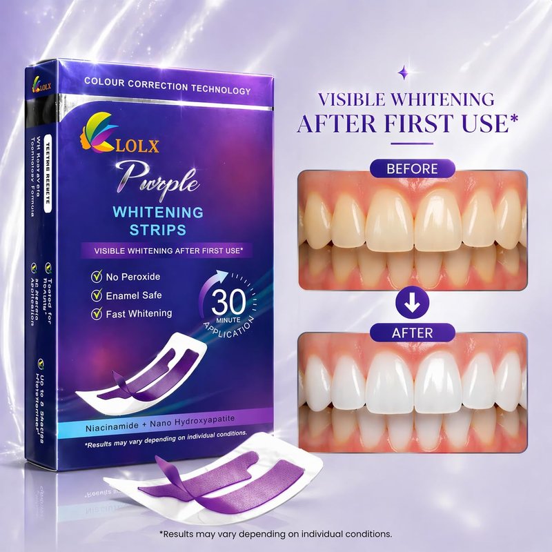 Purple Teeth Whitening Strips, Enamel Safe for Sensitive Teeth, Removes Yellow Stains & Bad Breath, Non-Slip Dry Strip Technology, Mint Flavor for a Brighter Smile (28 Strips)