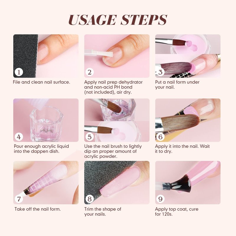 SAVILAND Acrylic Nail Kit for Beginners: 30g Clear Acrylic Powder and Liquid Set with Brush Forms Manicure Tools Extension Nails Kit Beginner with Everything for Home DIY Nail Art Salon