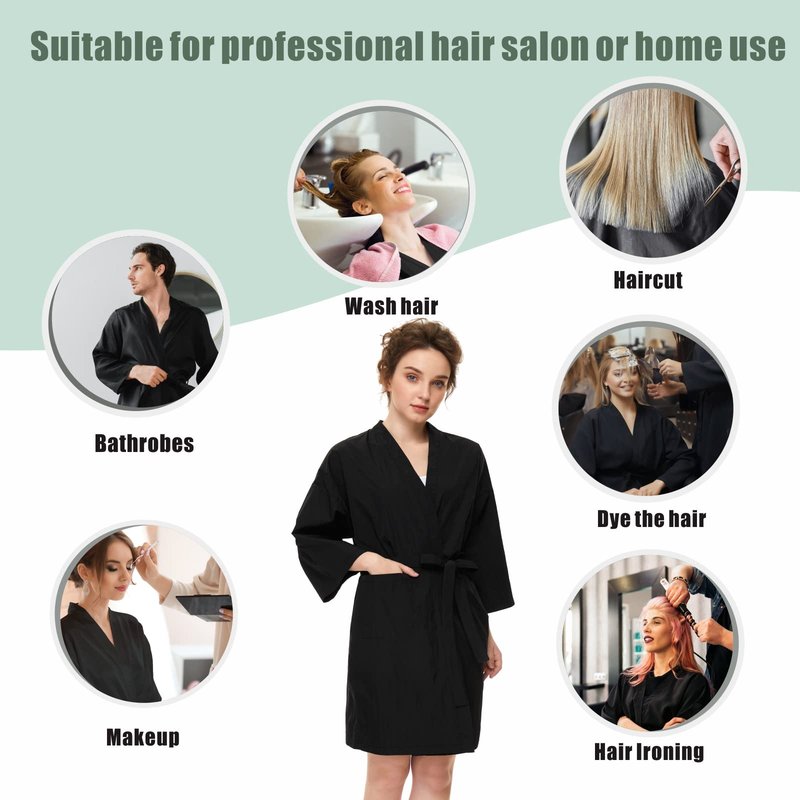 Izzycka Hair Color Cape - Salon Client Gown Robes, Large Barber Cape With Pocket - Waterproof Spa Wrap - Cutting Robe - Kimono Style - Black
