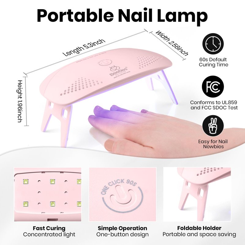 Beetles 10ML HEMA-Free Black Gel Nail Kit with U V Light, 5 Pcs Black Shadow Gel Polish Set DIY Home Salon Travel Portable Manicure Kit with Base &Top Nail File Coat Soak Off Gifts for Women Girls