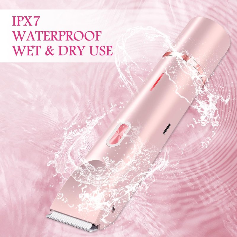 Bikini Trimmer for Women, 2 in 1 Electric Razors for Women, Rechargeable Cordless & Painless Hair Removal, Ultra Low Silent, Easy Cleaning, IPX7 Waterproof Bikini Shaver for Sensitive Skin (Pink)