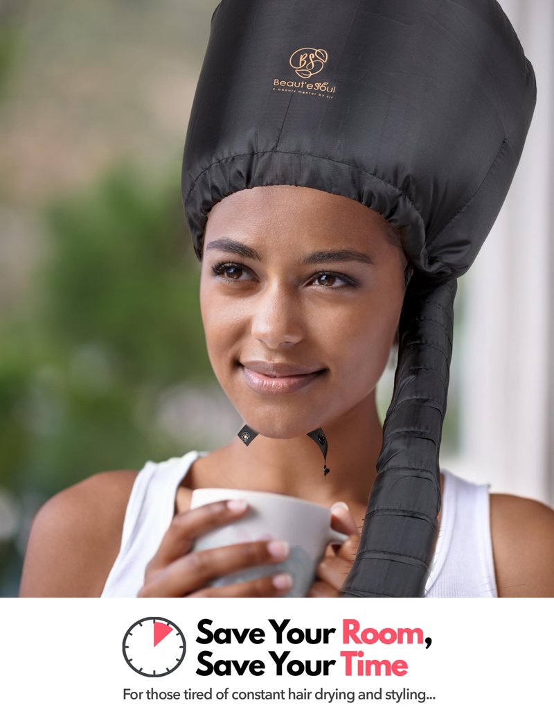 BEAUT'E SEOUL Bonnet Hair Dryer Attachment – Large Soft Hood for Deep Conditioning, Natural Curly Hair, Rollers & Braids, Fits Handheld Blow Dryers for Quick Drying