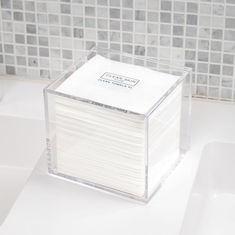 Clear Acrylic Box for Clean Towels - XL Bathroom Storage Container for 50 Disposable Face Towelettes | Organize Cleansing Wipes
