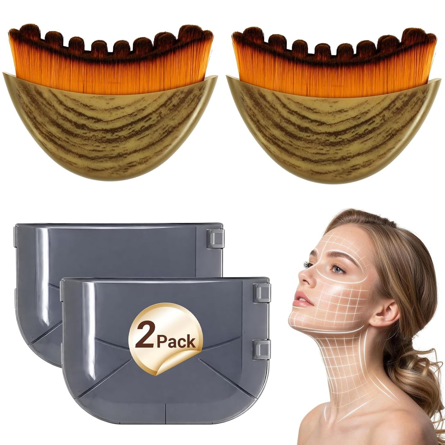 JBSZTH 2-Pack Lymphatic Contour Face Brush, Lymphatic Drainage & Contour Face Massage Brush Set for Gua Sha, Puffiness Reduction, Glowing Skin, Gentle Daily Facial and Body Massage Tool