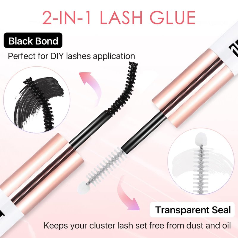 Miuffue Eyelash Glue, Lash Bond and Seal, Latex-Free Lash Glue for Sensitive Eyes, Strong Hold Eyelash Cluster Adhesive for 48 Hours