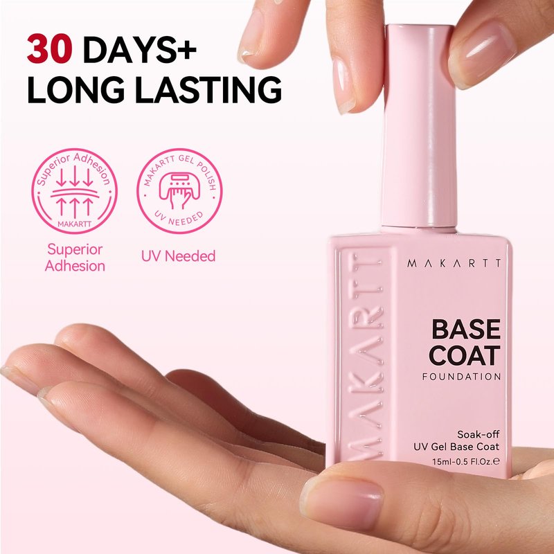 Makartt Gel Base Coat: 15ml Upgraded Formula Base Coat Gel Nail Polish Long Lasting Clear Gel Polish Soak Off UV LED Lamp Needed for Home DIY Gift Women