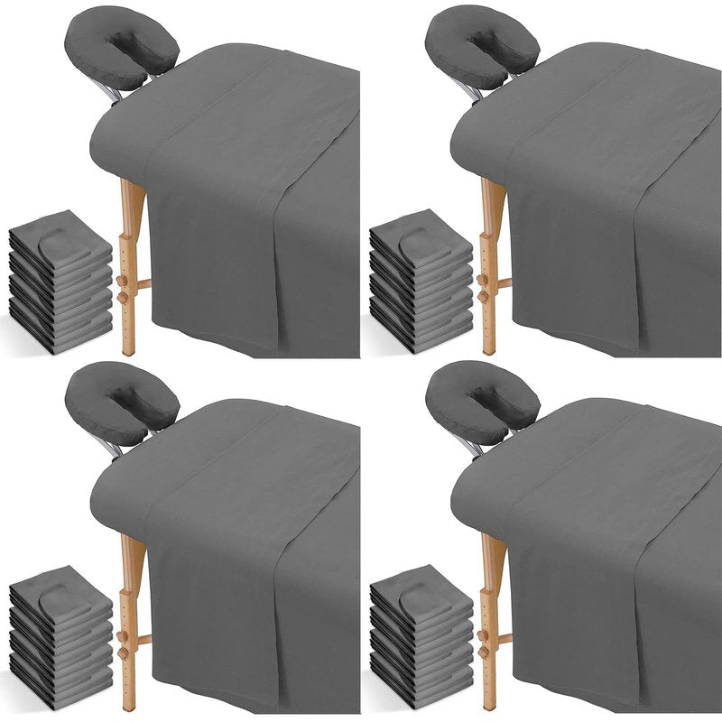 4 Sets Massage Sheet Set, Premium Facial Bed Cover Includes Flat and Fitted Sheets with Face Cradle Cover Stain and Wrinkle-Resistant, for Massage Tables, Includes Pad and Face Rest Covers