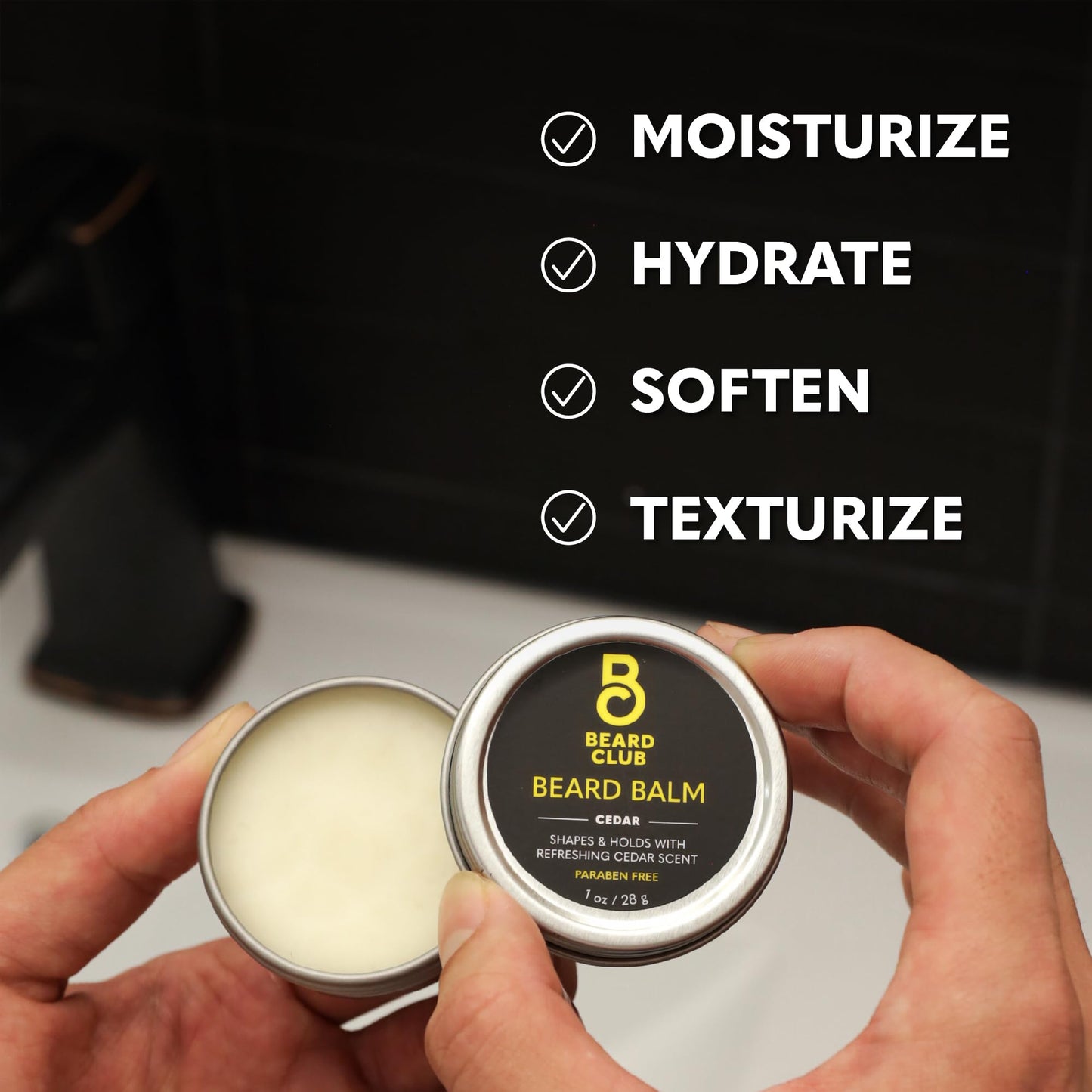 The Beard Club Cedar & Sandalwood Beard Balm - Leave-In Conditioner and Styling Wax for Beard Softening and Moisturizing - 2oz