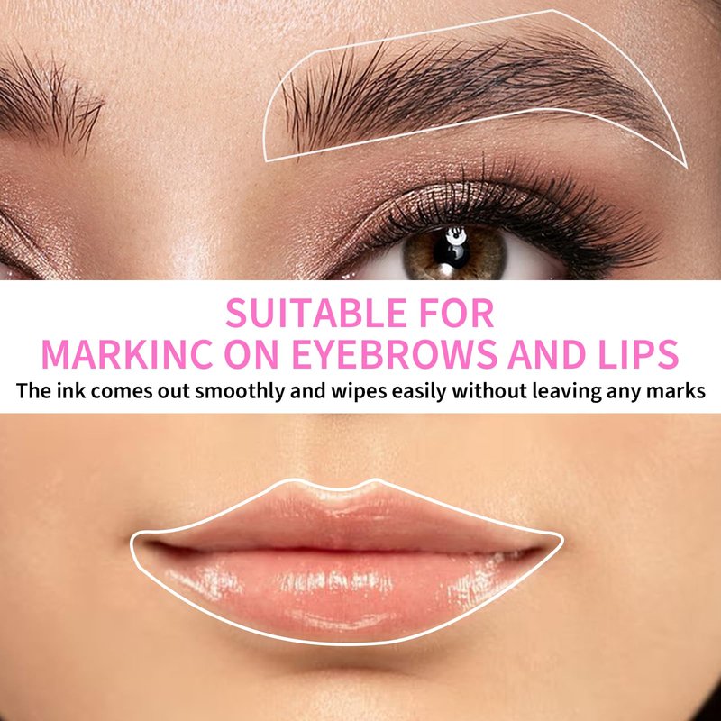 Eyebrow Microblading Marker Pen, 2 Pcs Brow Mapping Pens with with 4 Replacement Refills and 1 Ruler, Makeup Tattoo Skin Marker Pen, Brow Lamination Supplies for Eyebrow Lip Skin(White)