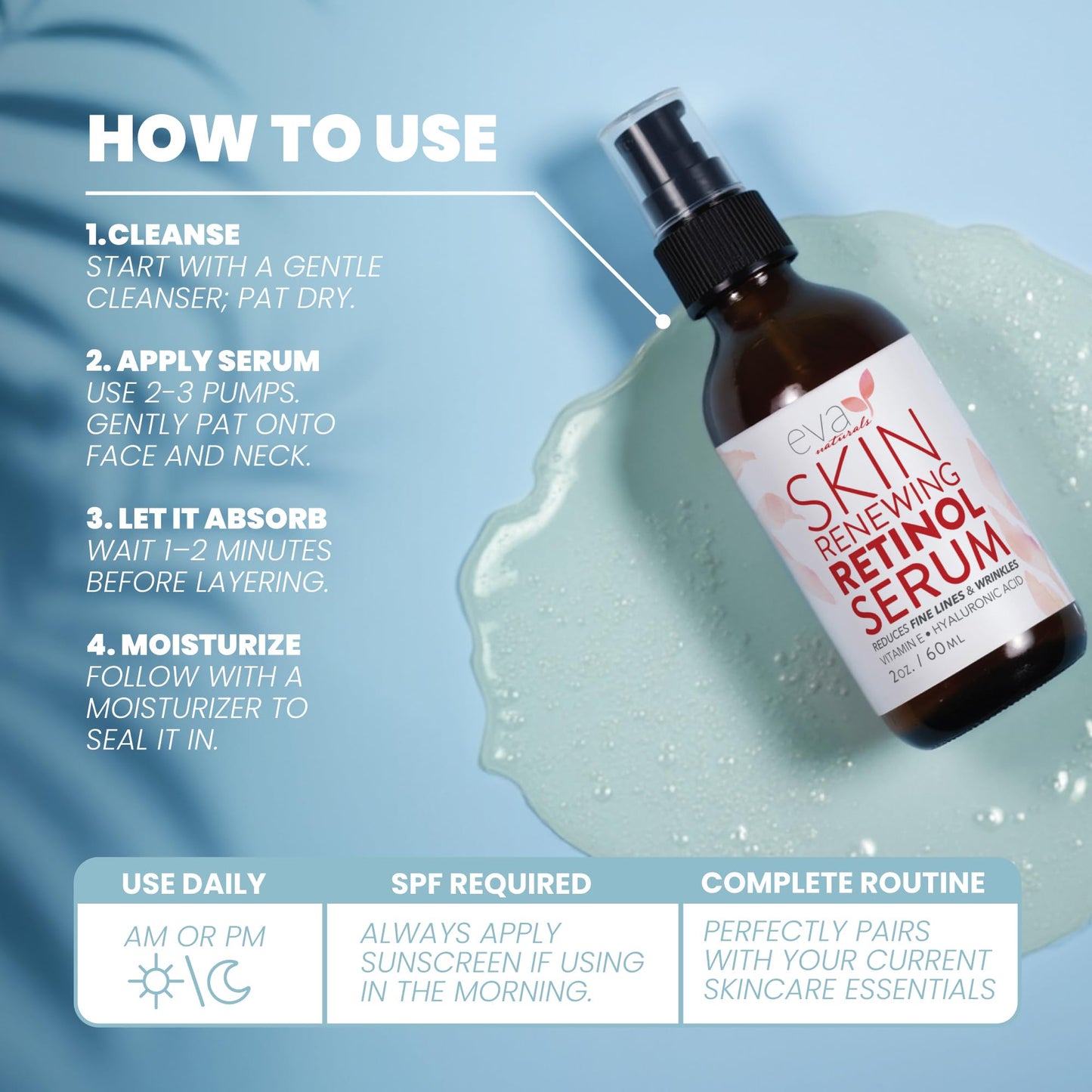 Retinol Serum for Face with Hyaluronic Acid – Lightweight Night Serum for Smoother, Radiant-Looking Skin – Improves the Appearance of Fine Lines & Uneven Tone – 2 oz