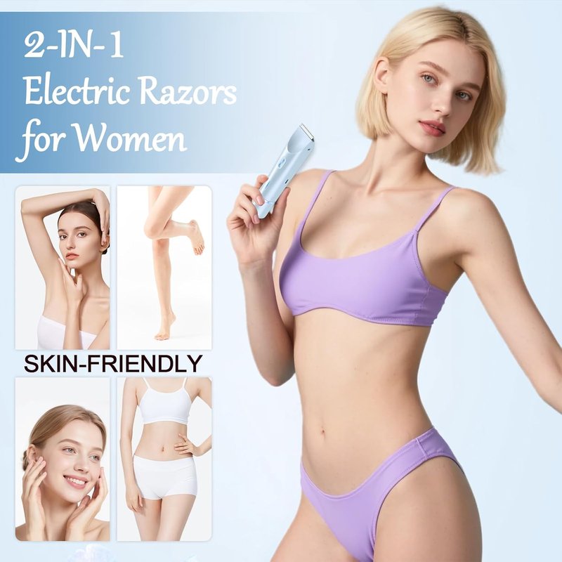 Skiennix Bikini Trimmer - 2-in-1 Painless Shaver with Ceramic Blade | IPX7 Waterproof for Travel & Shower, Blue