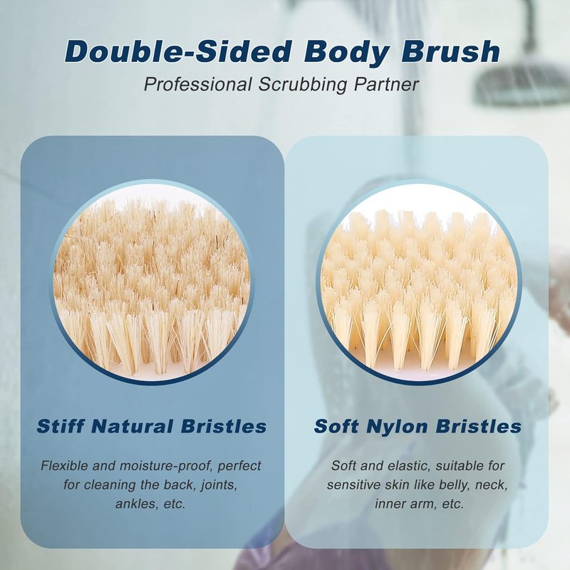 Ergonomic Long Handle Back Scrubber - Double-Sided Exfoliating Body Brush for Men & Women | Blue Color