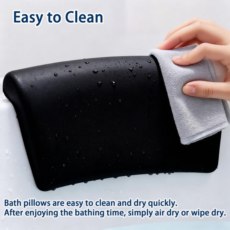 Guluto Bath Pillow, Bath Pillows for Tub with Head, Neck and Shoulder Support, Ergonomic Waterproof Bathtub Pillow with Strong Non-Slip Suction Cups, Relaxing Spa, Hot Tubs, Bathroom Essentials Black